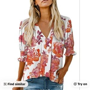Floral Button Down Shirt - Pink and Orange